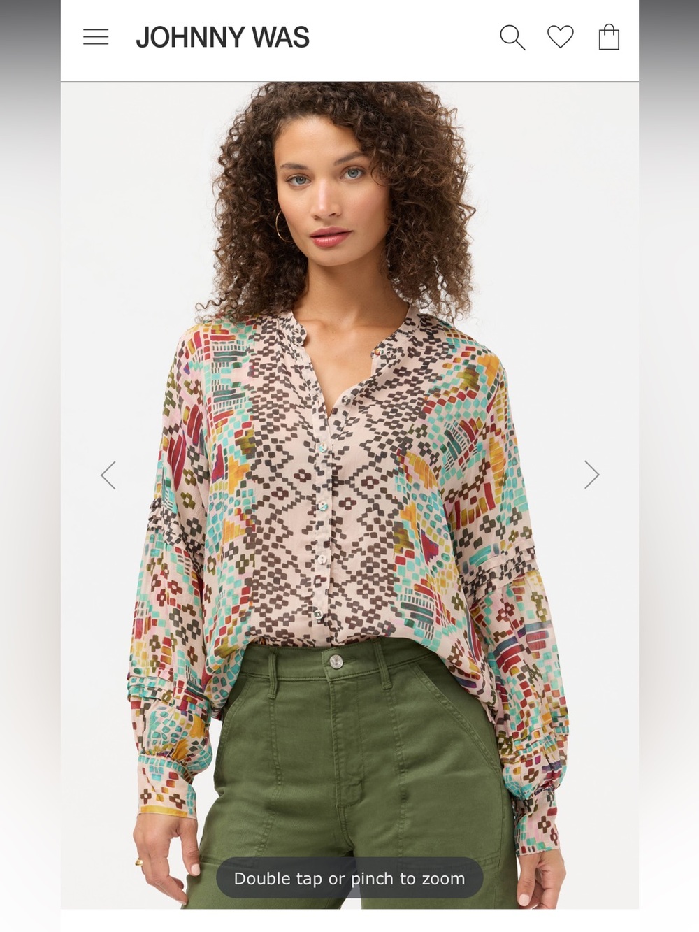 Johnny Was NWT Melina S Multicolor Patterned V-Neck Button Front Blouse - Pink